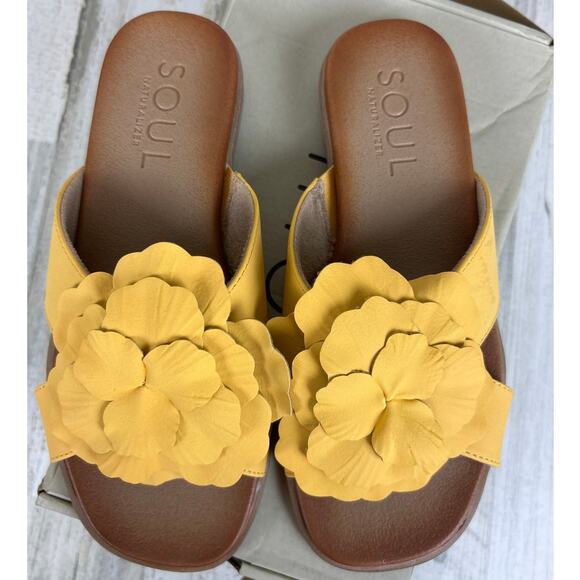 Soul Naturalizer Women’s 6 Joyful Amberglow Yellow Floral Slip-On Sandals NEW - Picture 3 of 9